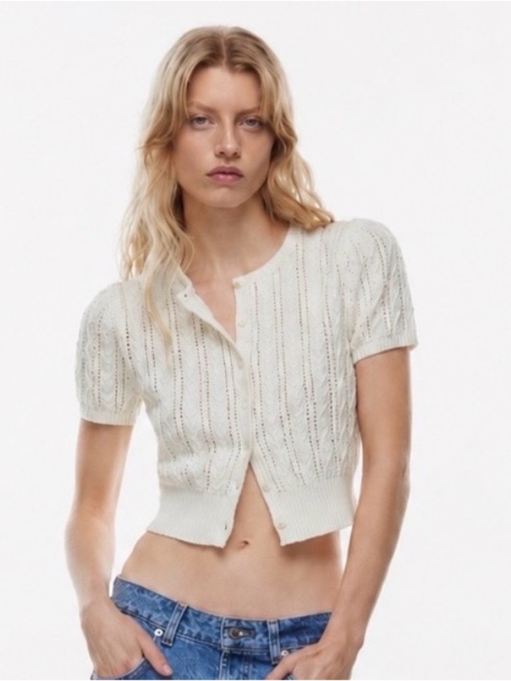Aritzia Wilfred Fey Cardigan Oak Merino Wool Cotton Cable Knit